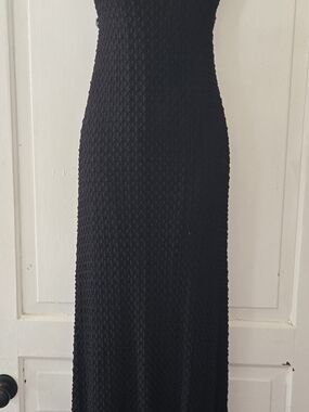 Vtg 90s‎ Hampton Nites Textured Mesh Layered Maxi Dress Black Sleeveless Goth Lg